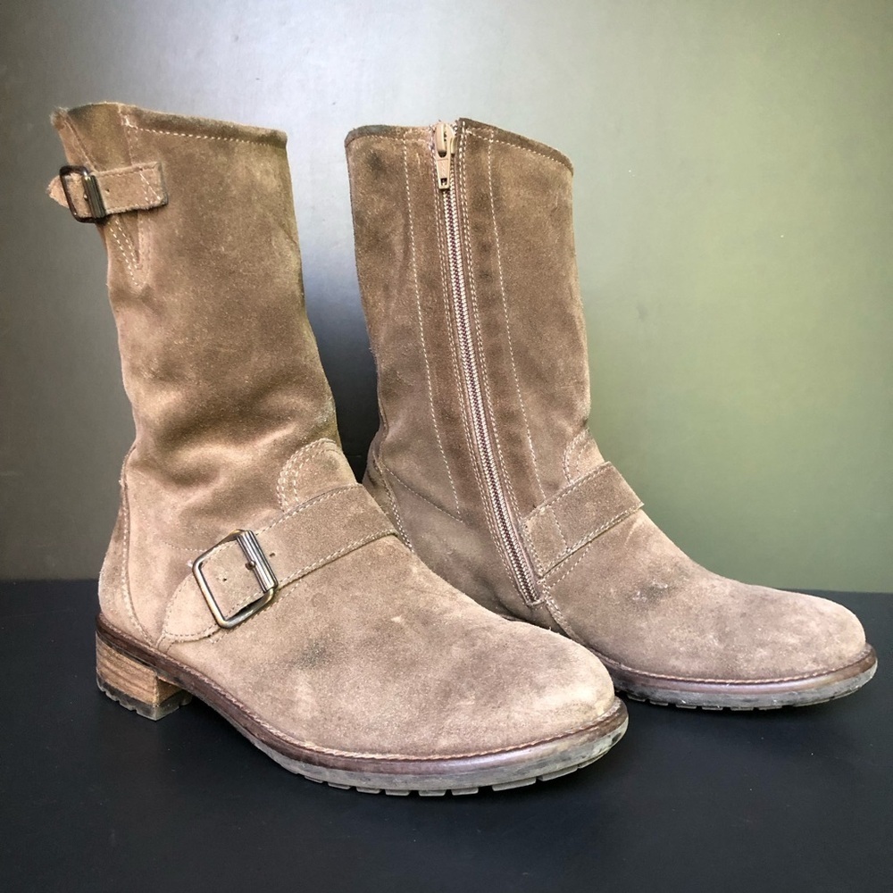 Paul Green Suede‎ Buckled Moto Boots Women’s 5.5 US 3 UK Brown Mid-Calf